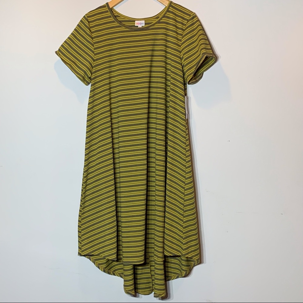 NWT LuLaRoe Carly blue and yellow horizontal striped‎ dress